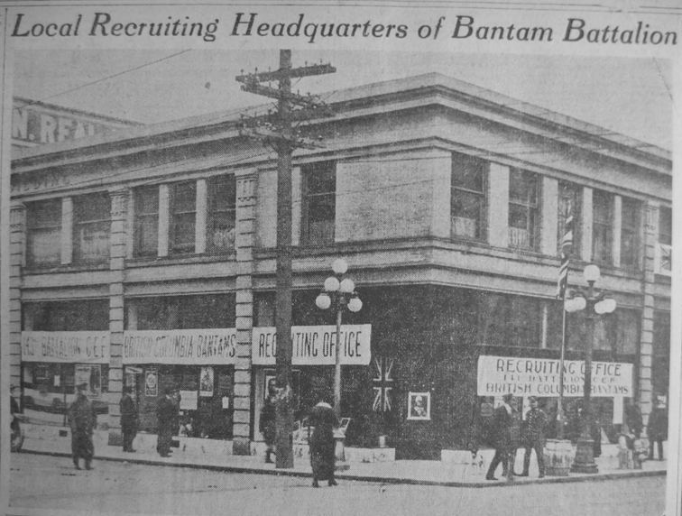 Recruiting Office of the 143rd in Victoria at the corner of View and Broad St